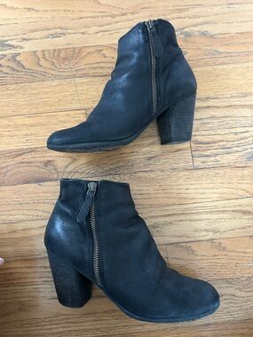 bp Black Leather Ankle Booties with Side Zipper